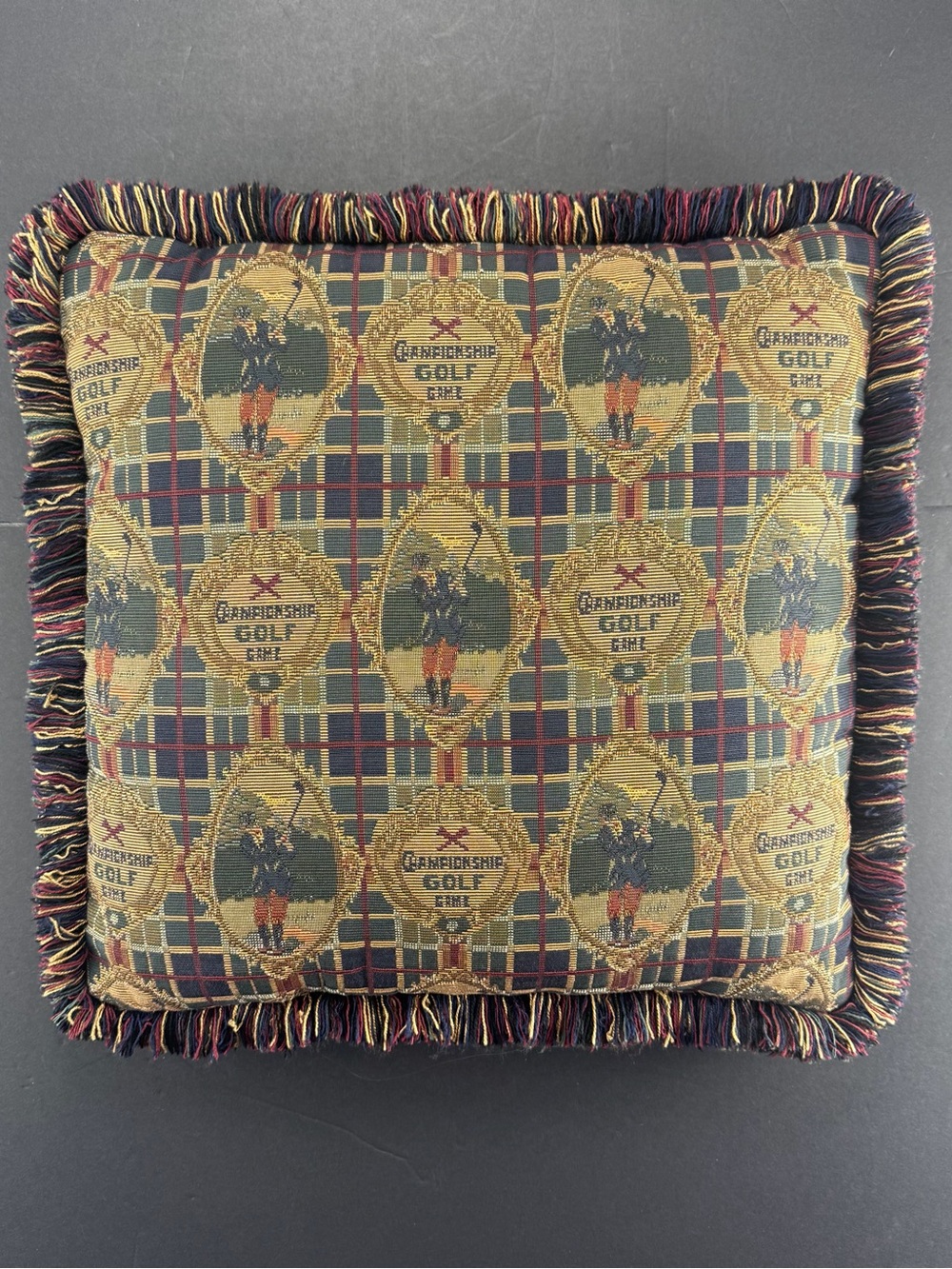 Championship Golf Tartan Accent Pillow in Navy and Gold